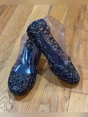 Kusto Black Glitter Jelly Ballet Flats Brand New Open Box Sparkle Shoes
